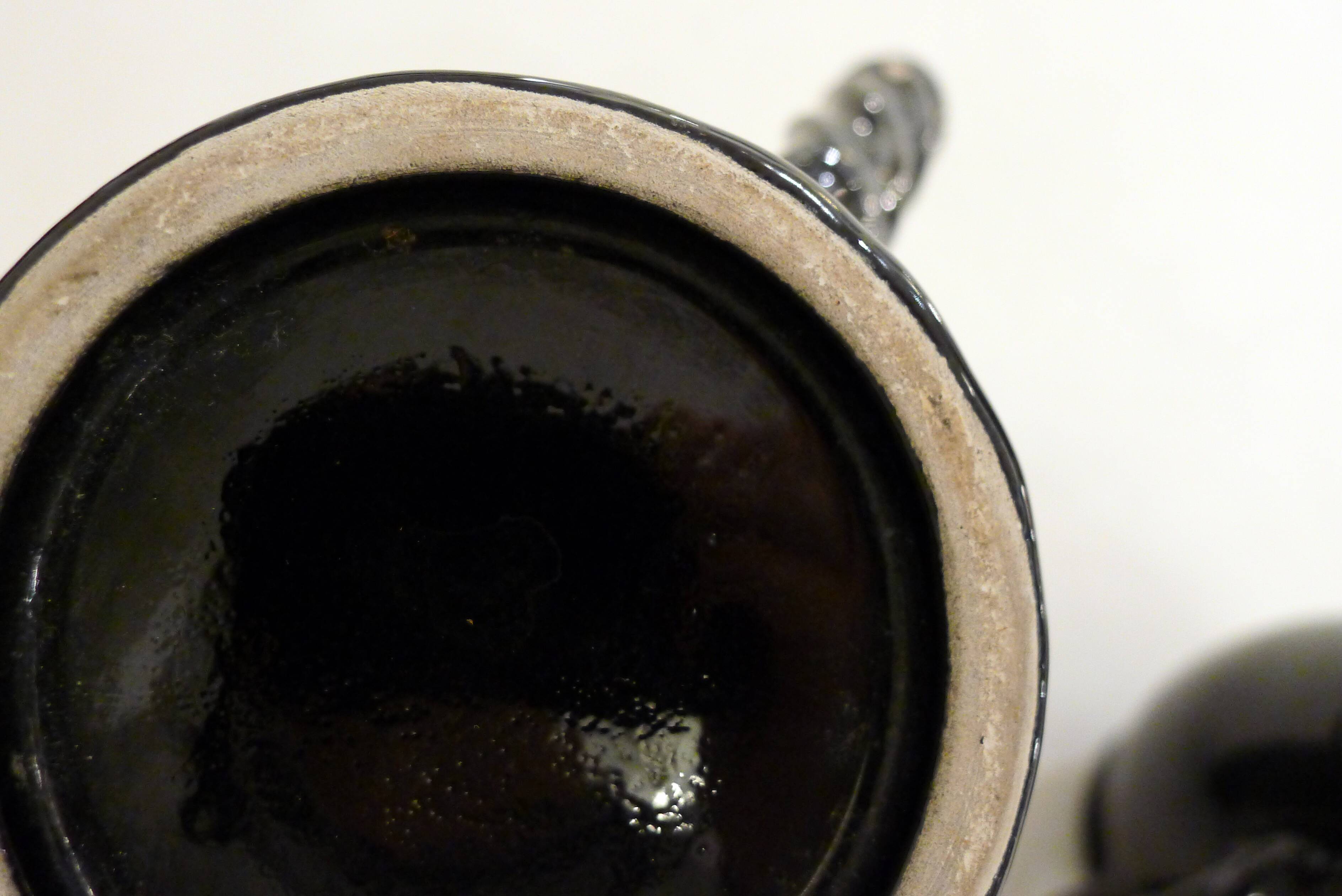 Set of 2 pitchers with braided handles, in Grandjan-Jourdan Vallauris earthenware, 1950