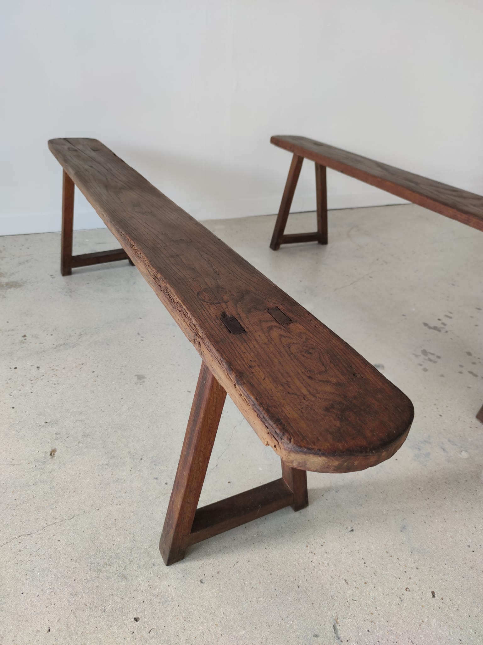 Pair of solid oak benches
