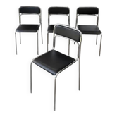 Chaises en acier tubulaire de style Bauhaus avec revêtement en faux cuir noir, salle à manger moderniste italienne.