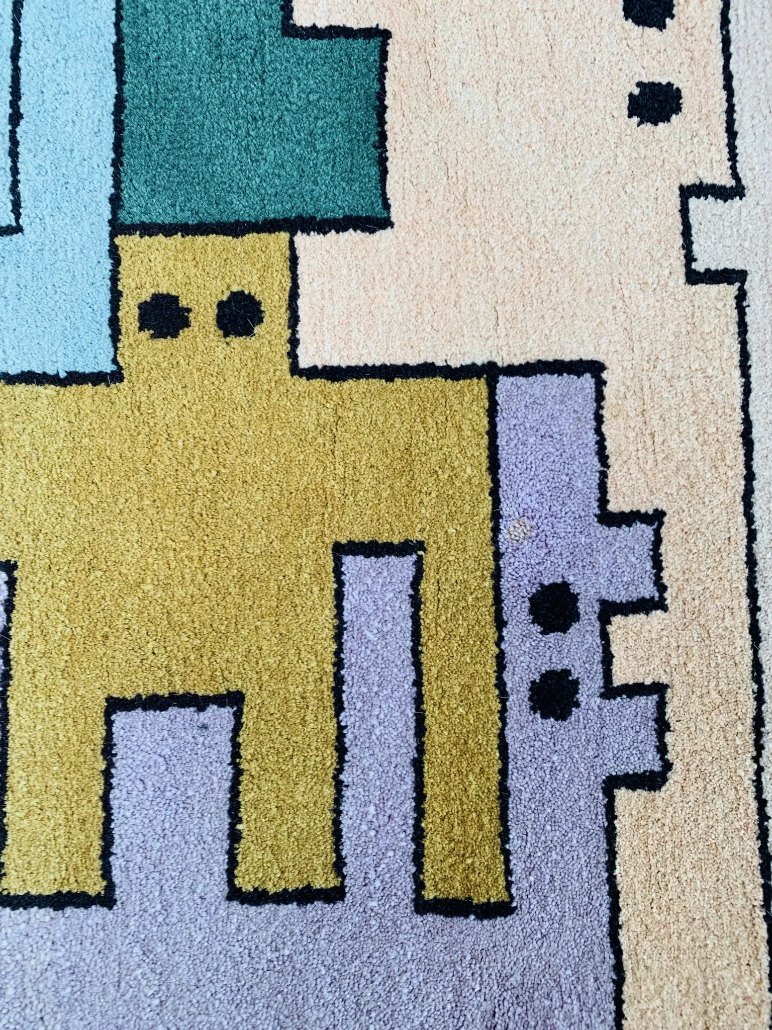Tapis géométrique animaux/Tetris, vintage 