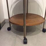 Round vintage foldable wooden and brass server