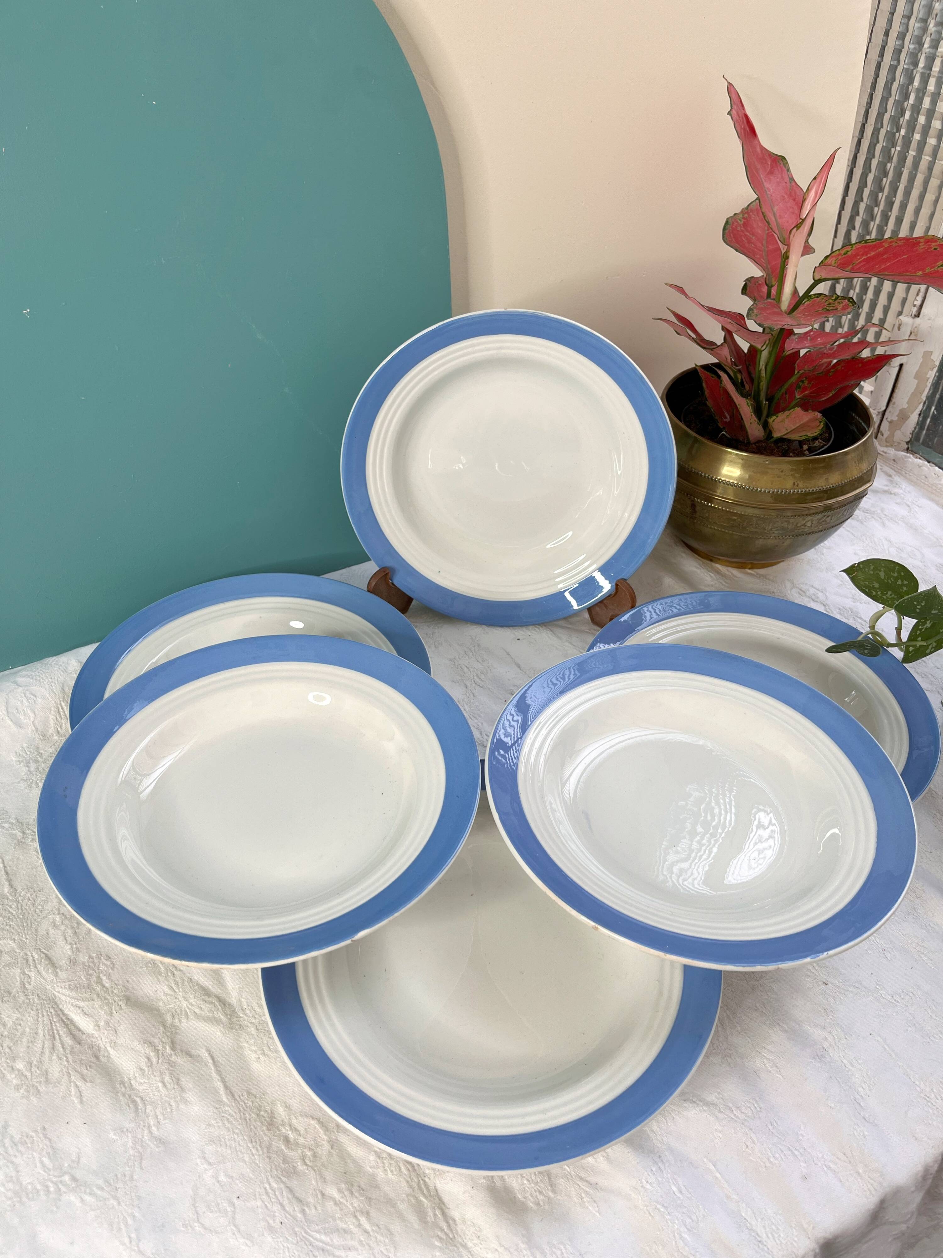 6 pastel blue soup plates in céranord st amand earthenware - languedoc model - lot 1