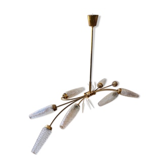 Gold metal suspension and 8-branch chiseled glass