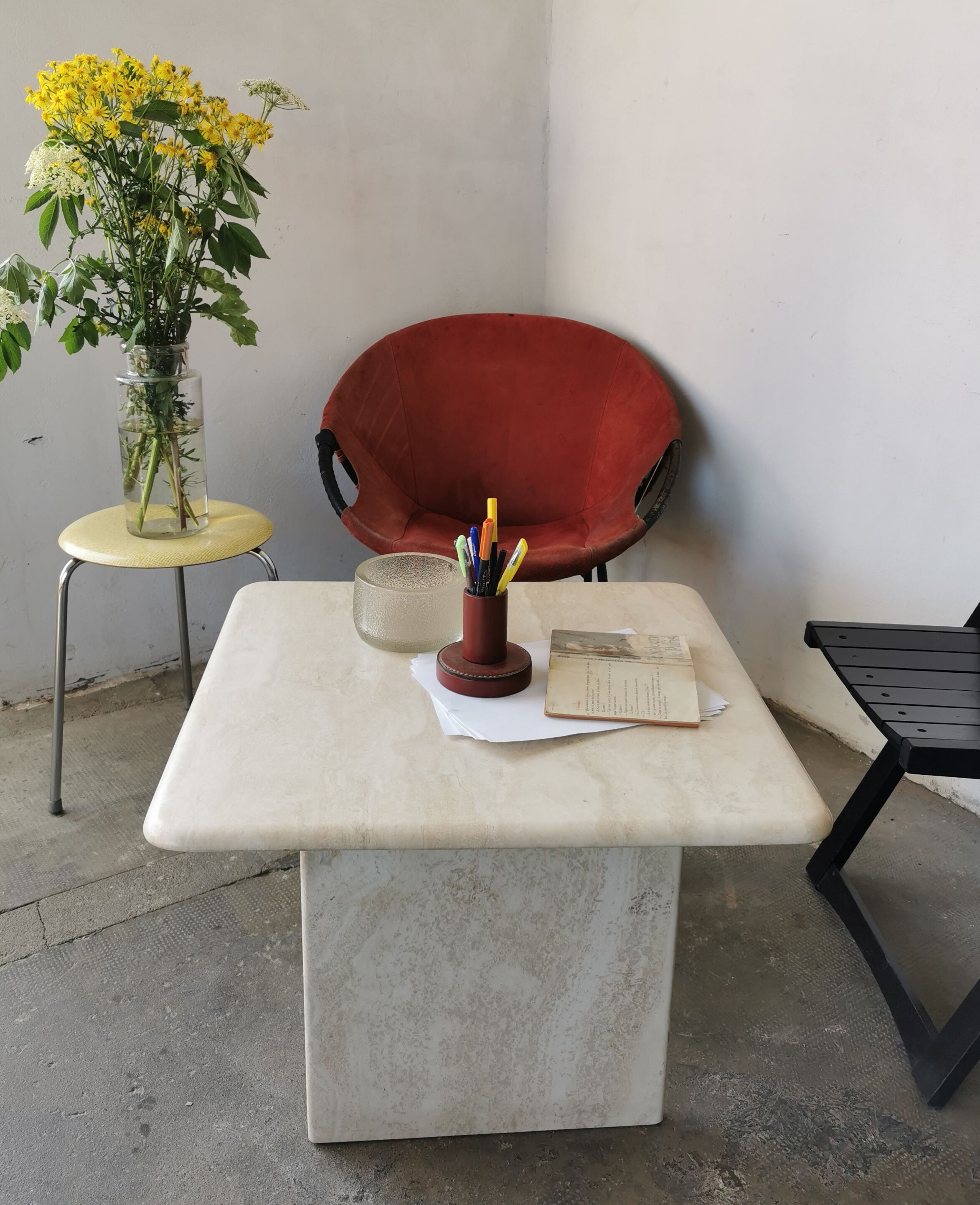 Square travertine coffee table