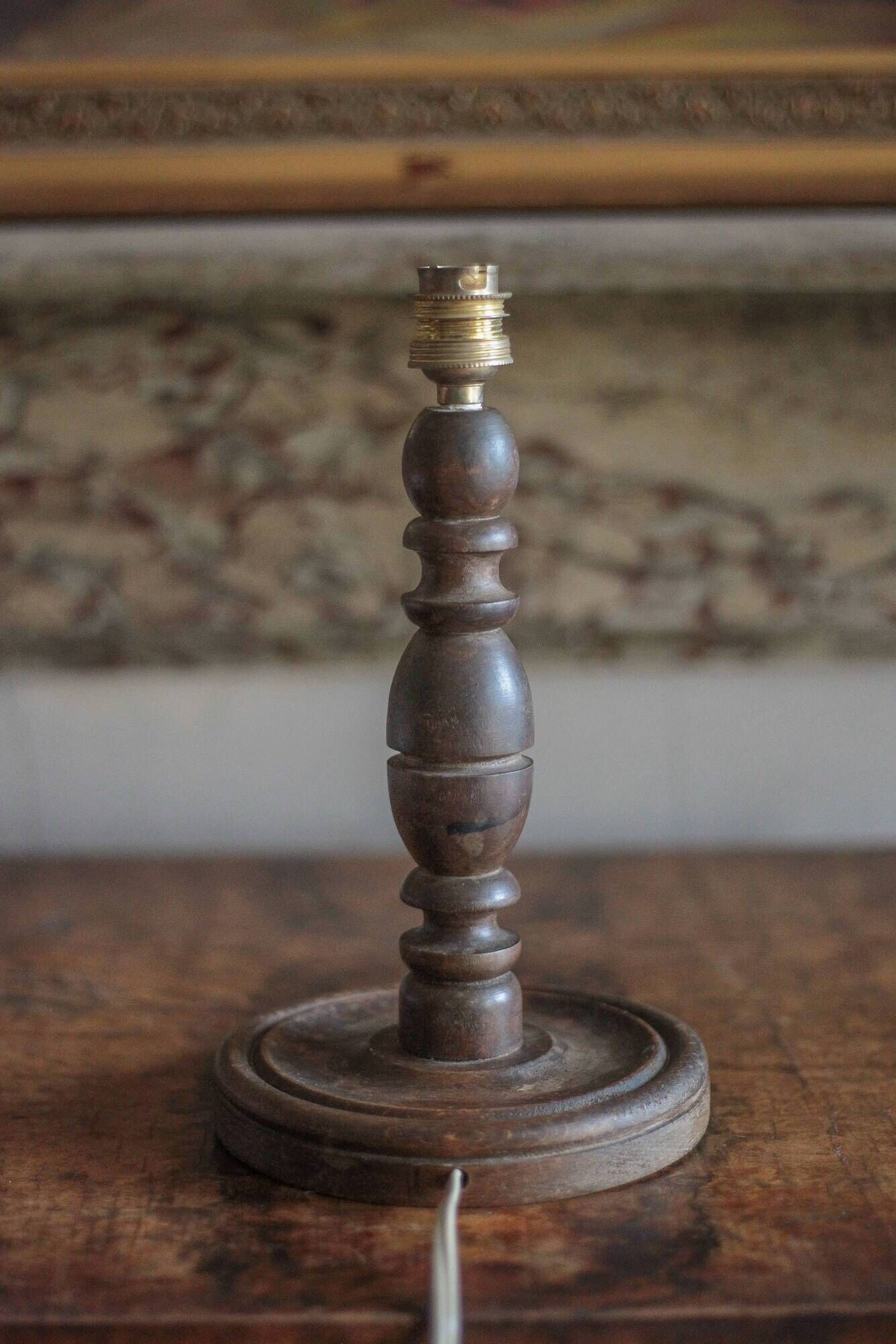 Wooden lamp, vintage turned wood lamp base, table lamp, living room lamp