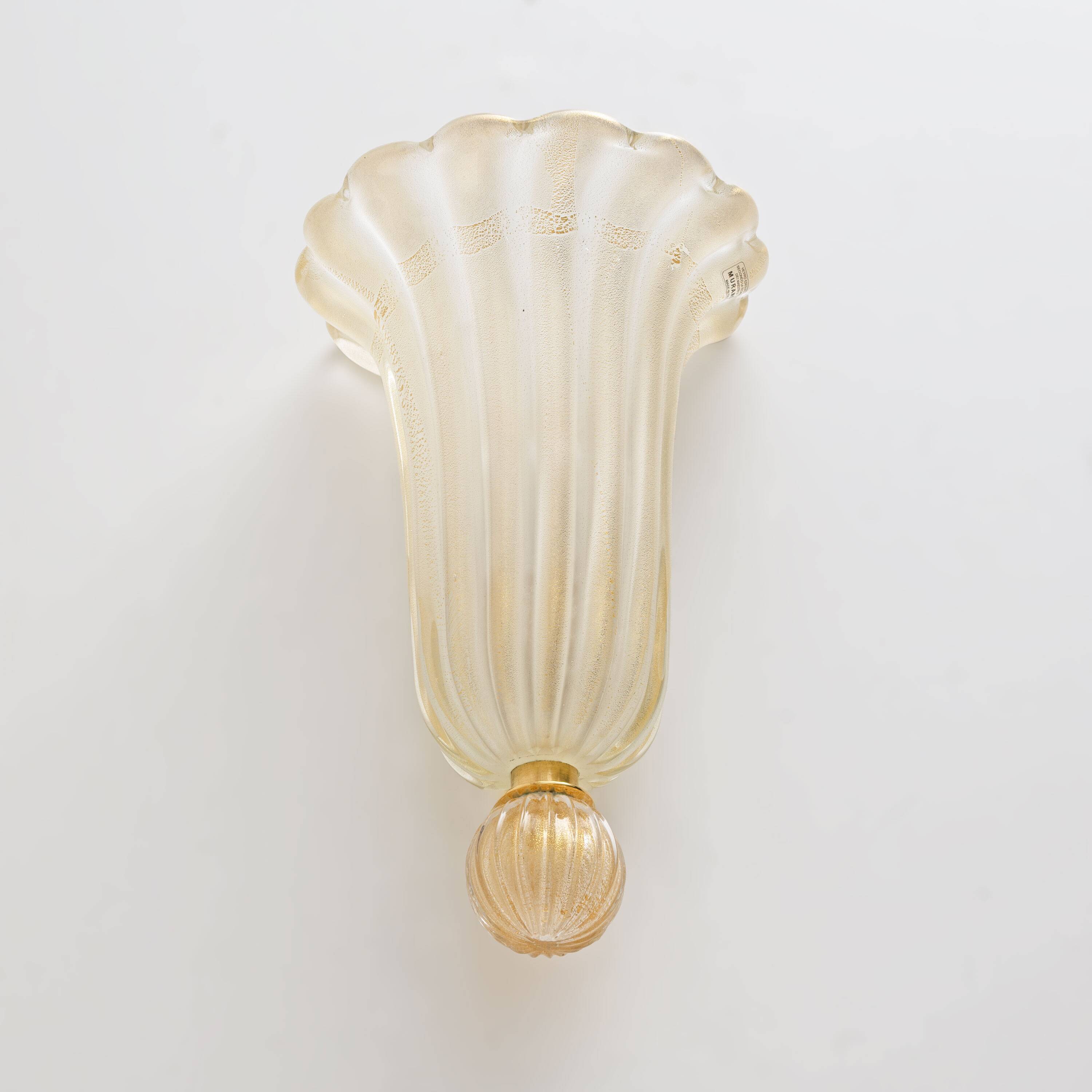 Pair of Murano Glass Wall Sconces with Gold Dust Inclusions