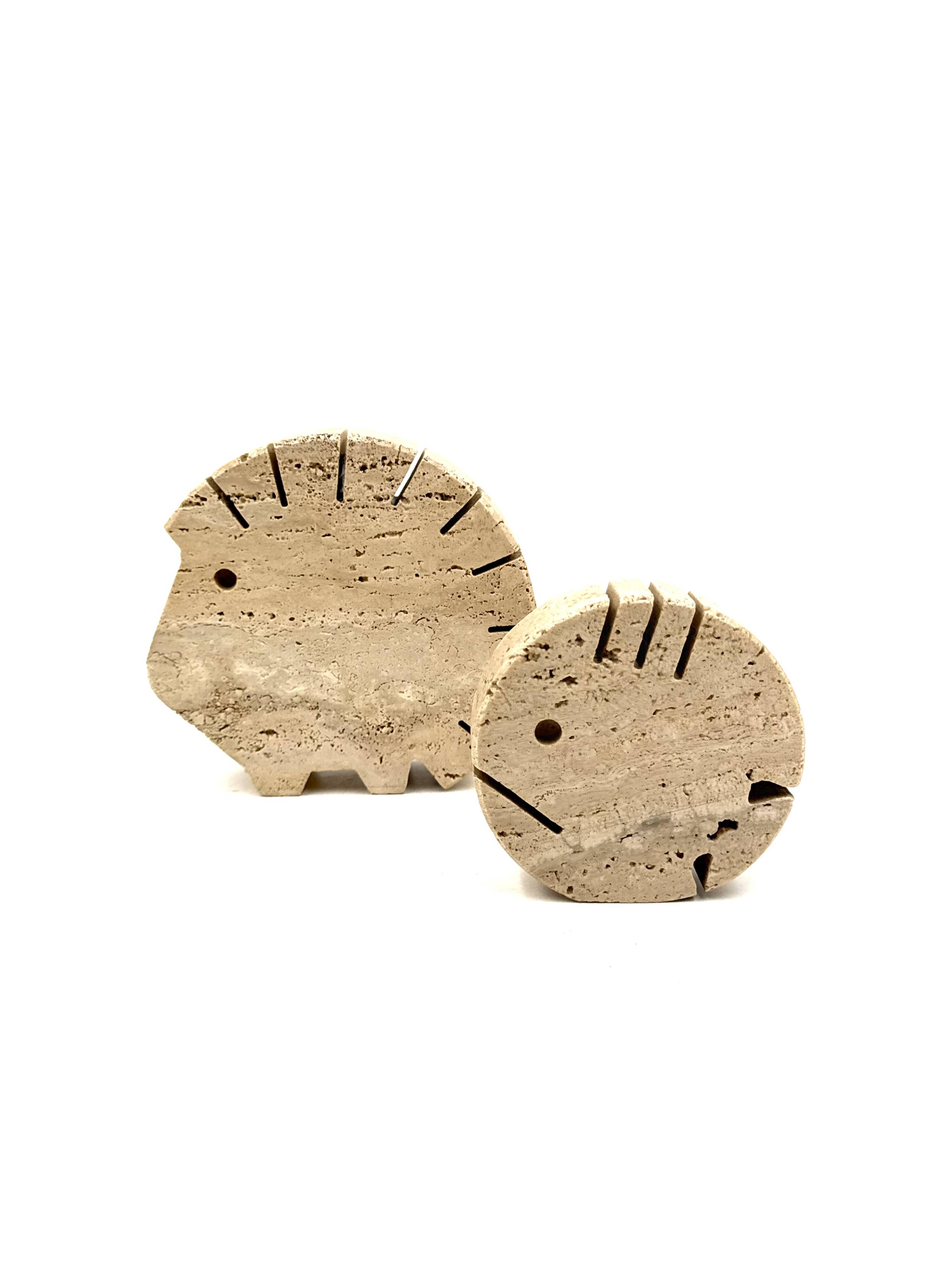 Travertine figures porcupine and fish, Fratelli Mannelli, Italy 1970s