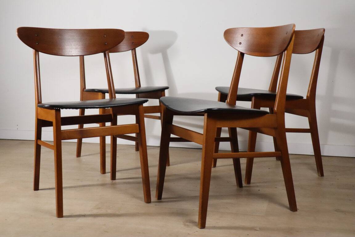 Set of 4 Danish Scandinavian teak chairs, 1960