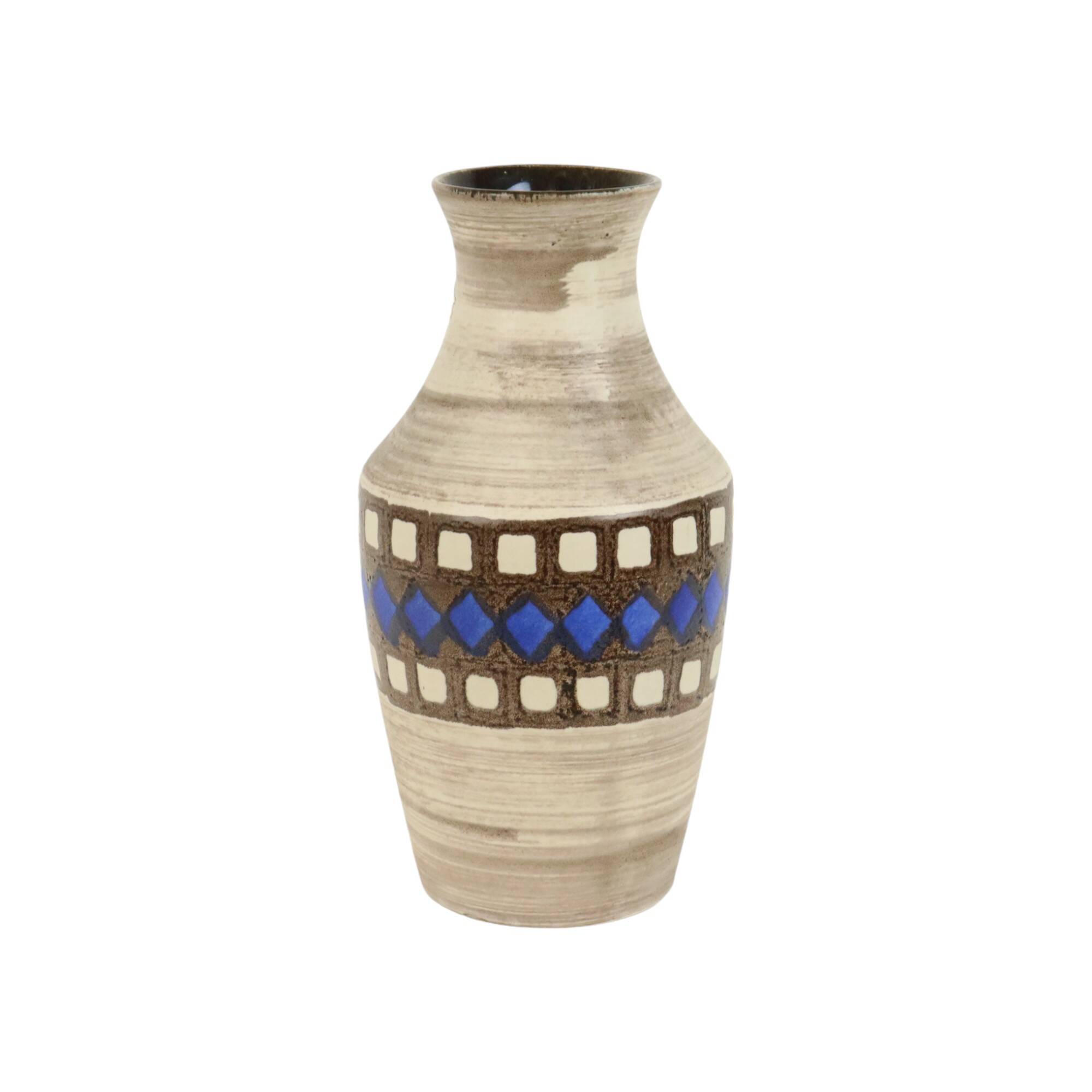 Vintage Bay Vase West Germany Ceramic Beige Brown Blue 619-35