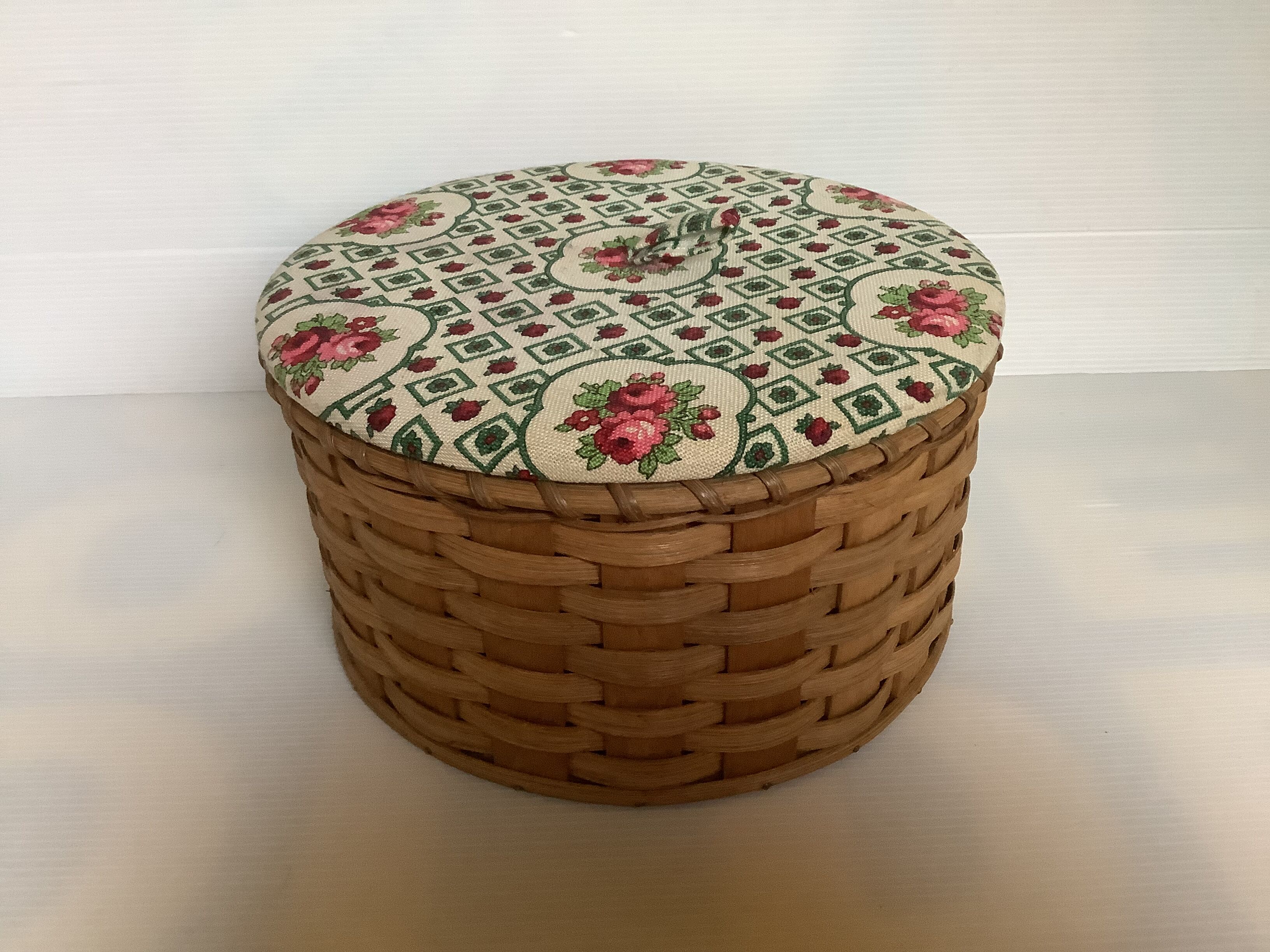 Old rattan wicker sewing box