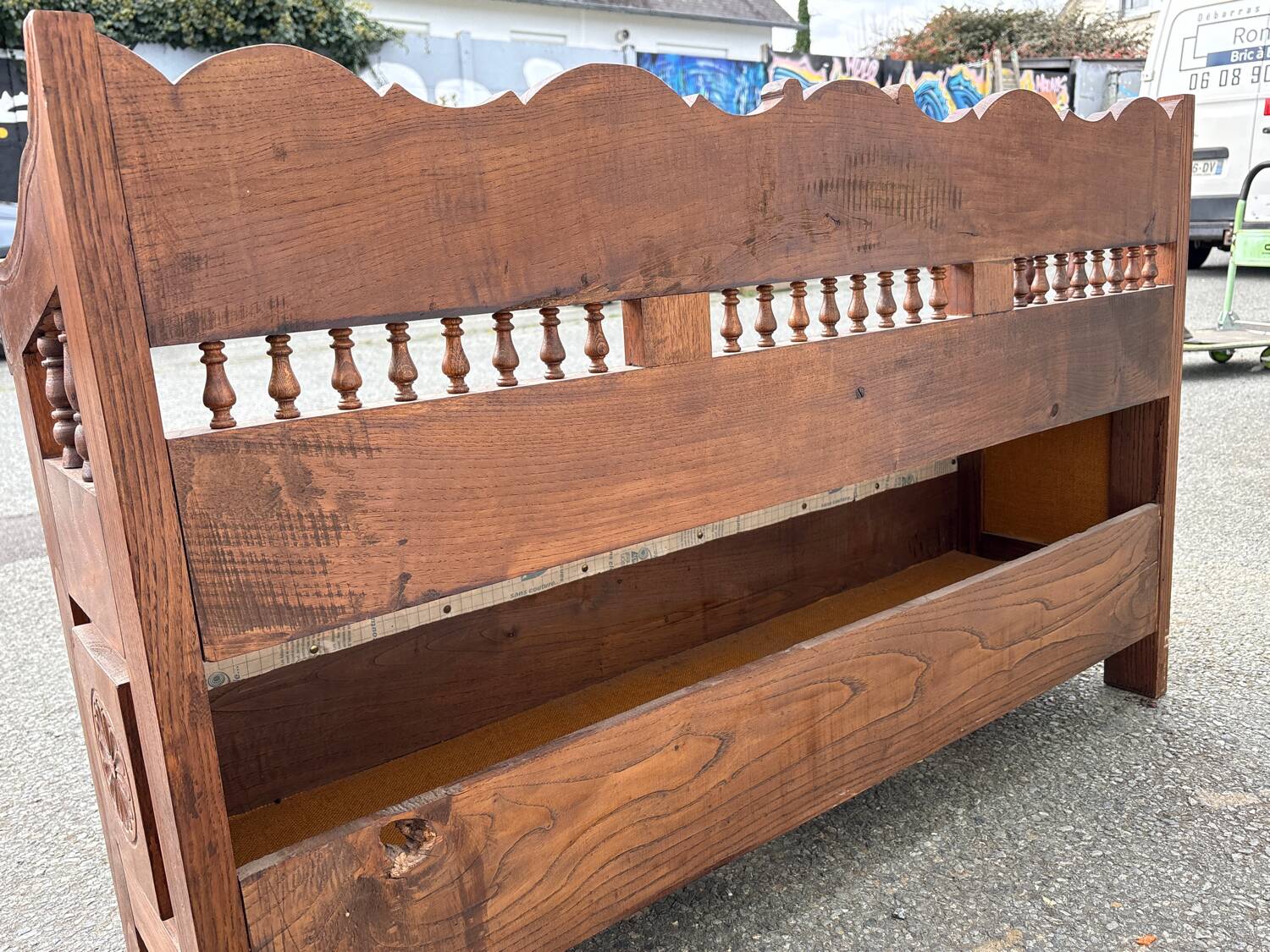 Carved wooden storage bench – rustic Savoyard style