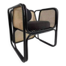 Cubic armchair in black rattan and canework