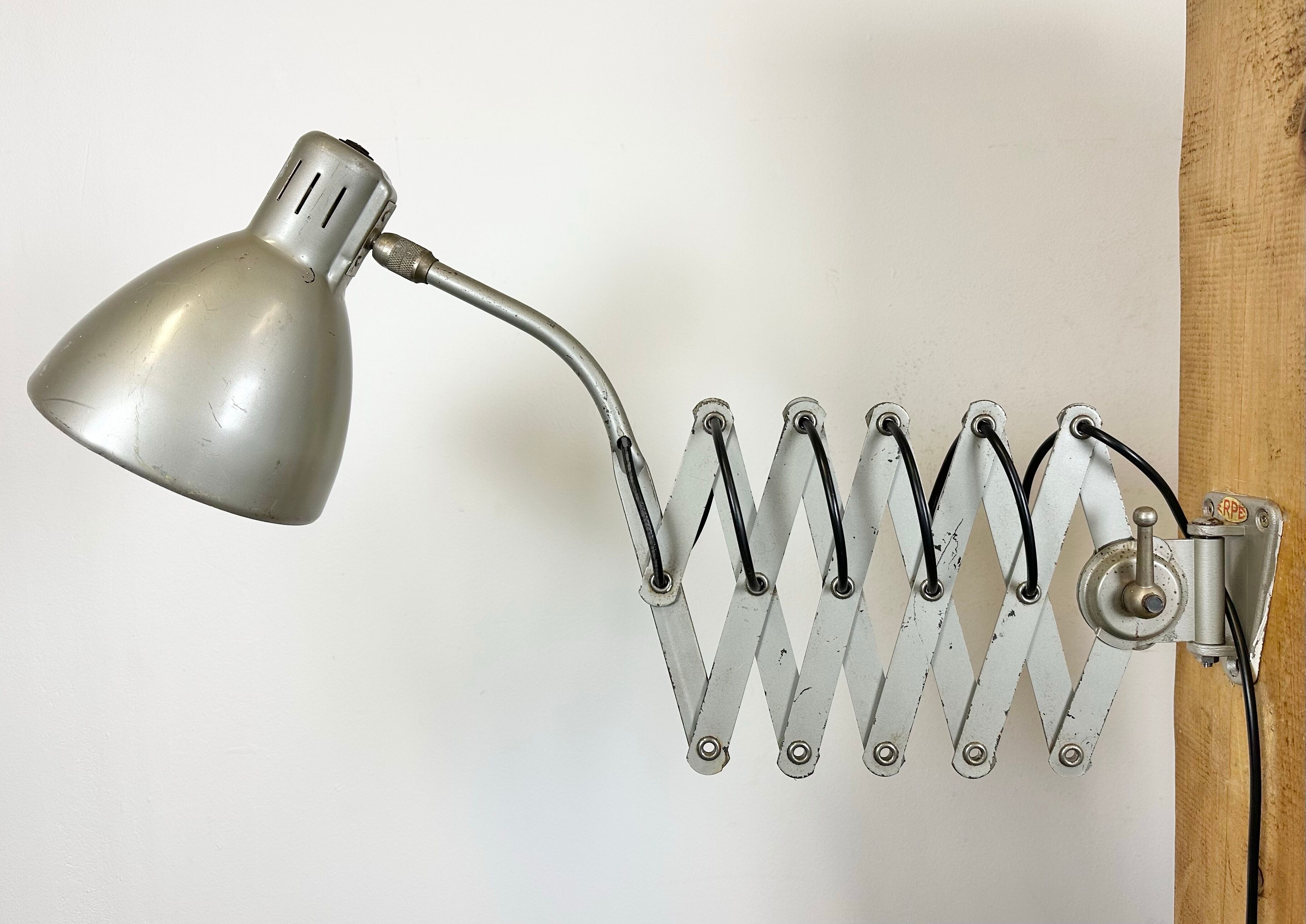 Grey industrial scissor wall lamp from erpe, 1960s