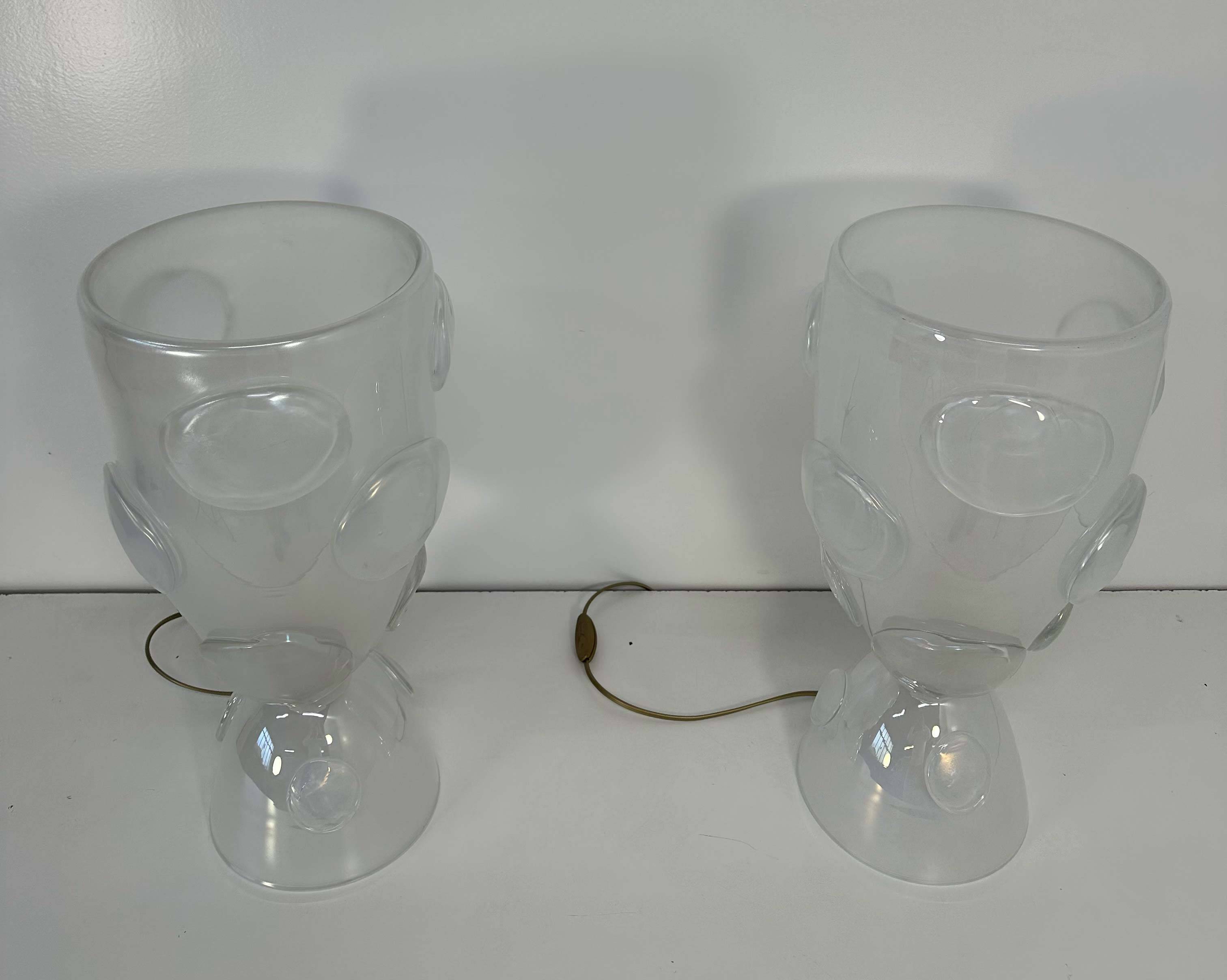 Italian Art Deco Murano Glass Vase Table Lamps