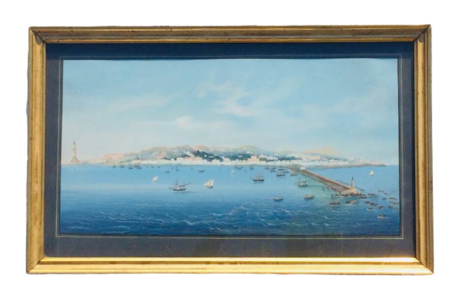 Large Neapolitan gouache: View of Naples. 19th century. Giuseppe Scoppa (attributed)