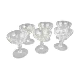 Set of 6 champagne glasses in half crystal XIXth