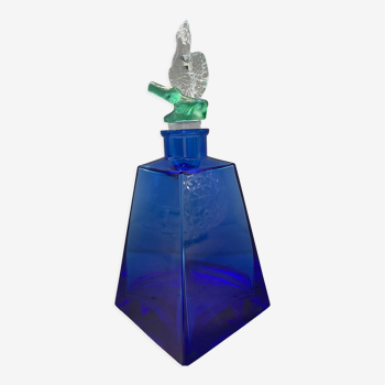 Carafe cristal Sèvres bleue avec bouchon perroquet