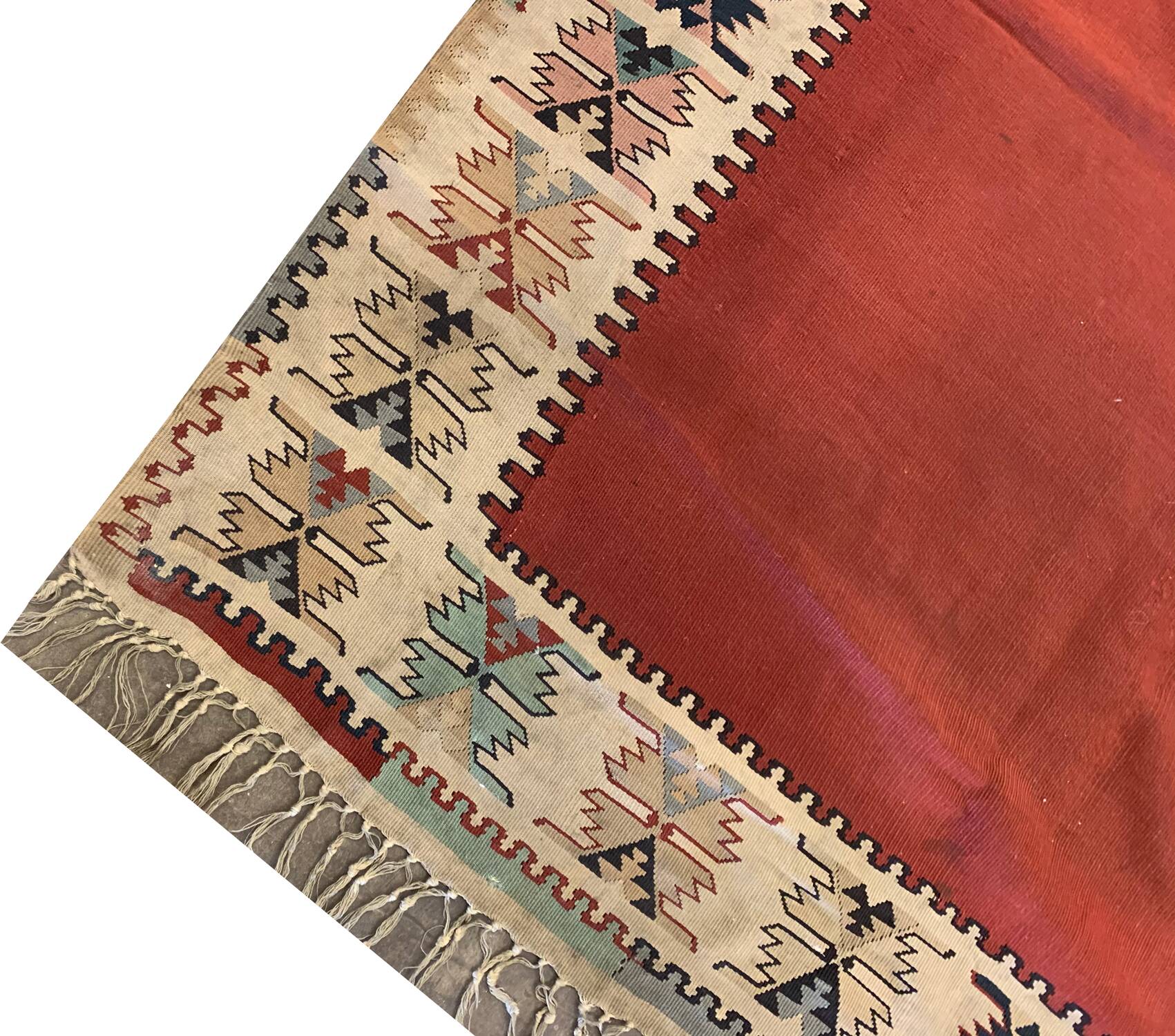 Antique 1900s Burgundy Kilim Rug, Square Wool Flatweave Carpet 143 x 161 cm