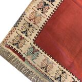 Antique 1900s Burgundy Kilim Rug, Square Wool Flatweave Carpet 143 x 161 cm