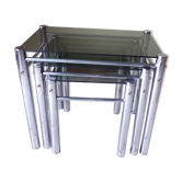 Tables gigognes en verre et métal années 80