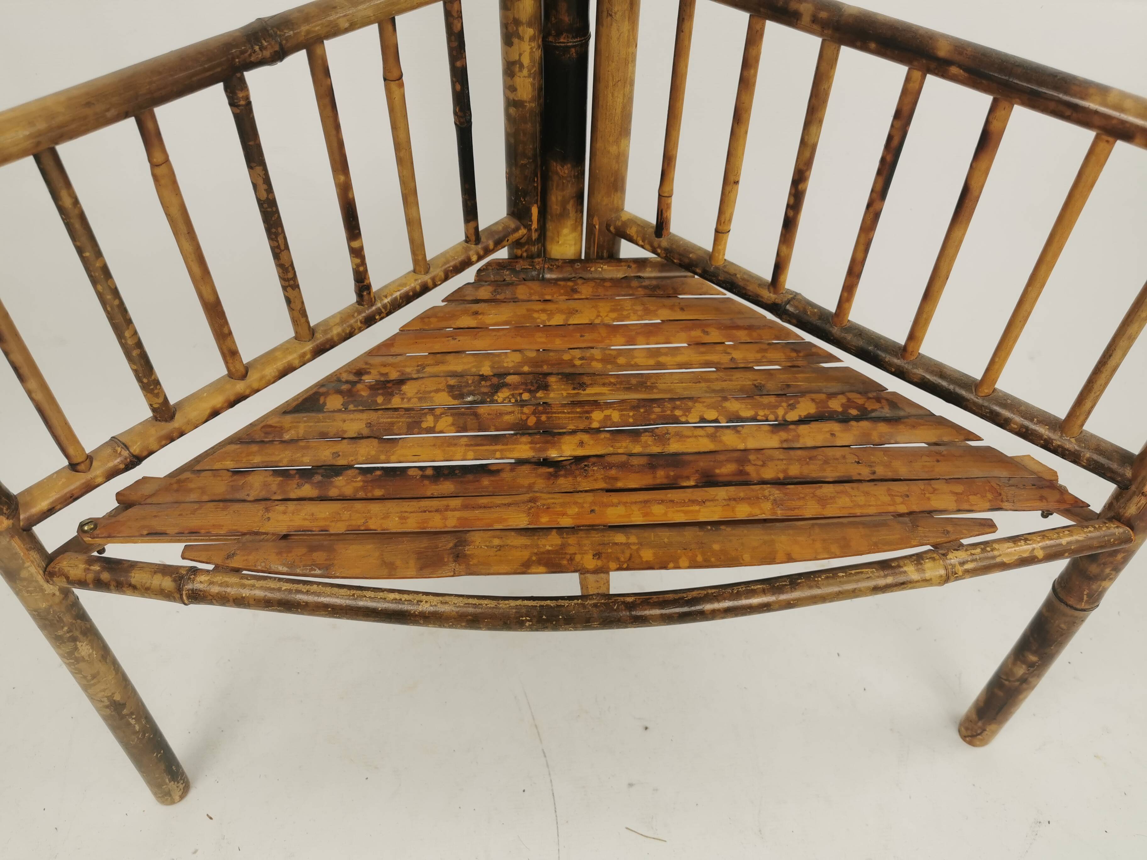 Vintage bamboo etagere corner cabinet