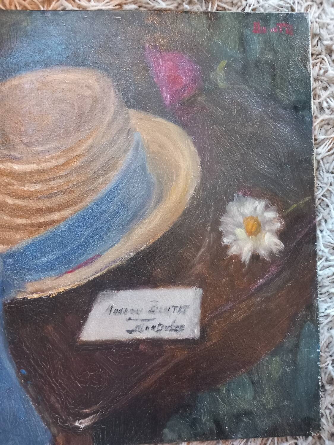 Tableau huile. Nature morte au chapeau