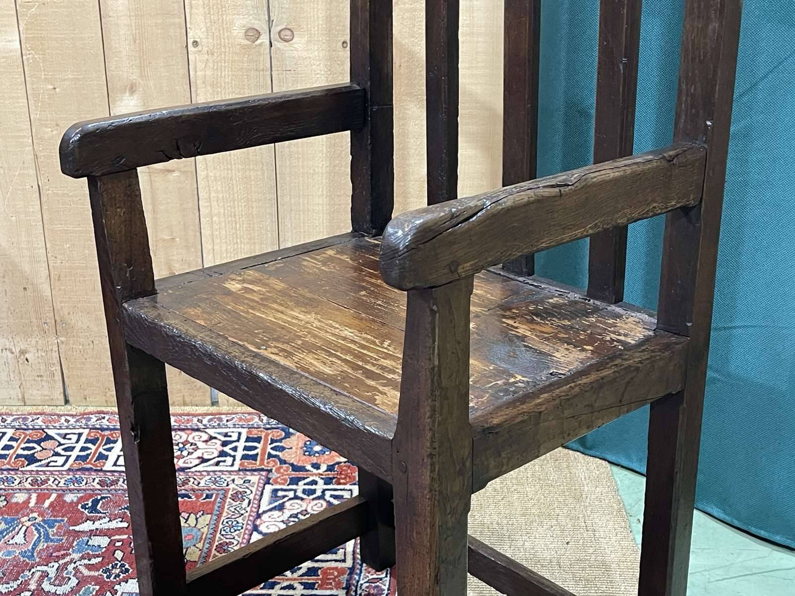 19th century Breton fireplace bench in oak, fir and chestnut