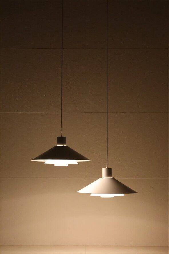 Set of 2 Nordisk Solar Compagni / Christian Hvidt “Trapez” pendant lamps / Danish modern design / 1970s / 1980s