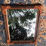 Miroir bois et rotin vintage années 60