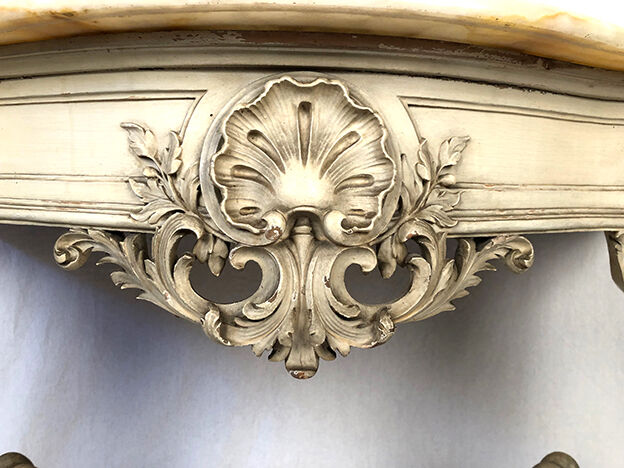 Louis XV style console in gray lacquered wood and marble top, nineteenth