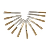 Ensemble de 12 couteaux en bakélite effet corde beige années 60