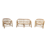 Rattan lounge two armchairs and a vintage bench 1950s