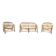 Rattan lounge with two armchairs and a vintage 1950s bench.