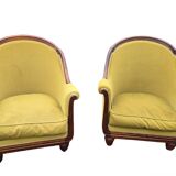 art deco style armchairs in mahogany (pair)