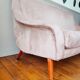 Vintage pink velvet bench sofa, 1960