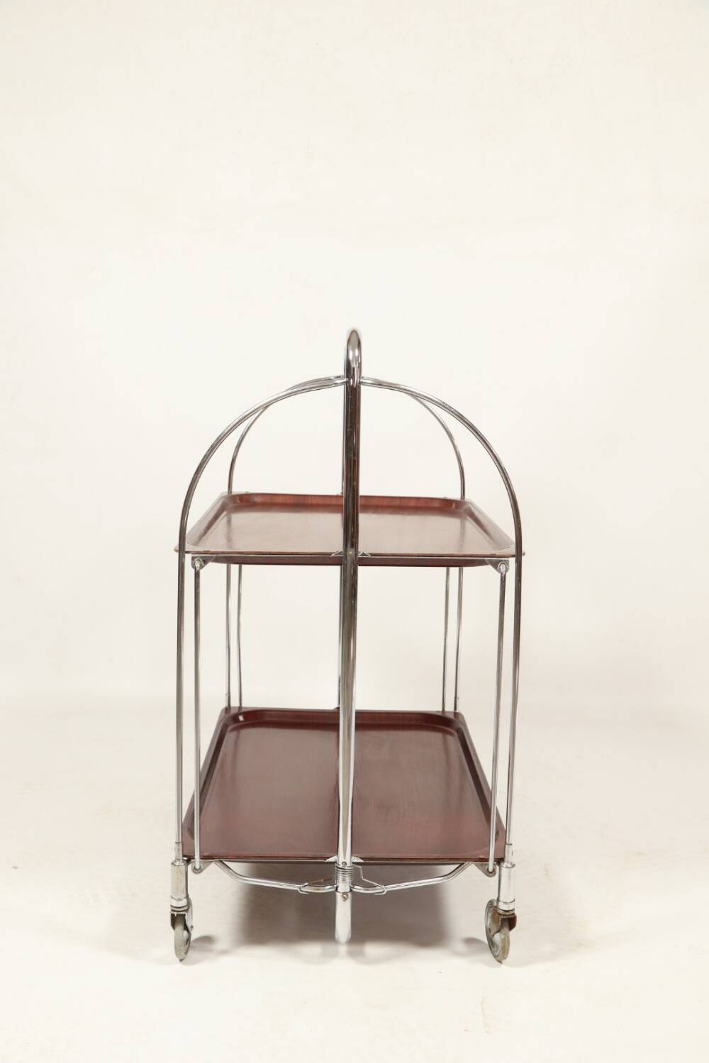 Bar de service vintage Bauhaus style chrome et bois mobile wengé