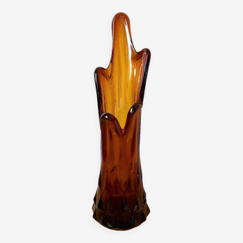 Amber glass vase 70s