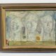 Vintage Modernist Composition with Heads Oil Painting signed by artist R.J. 1956
