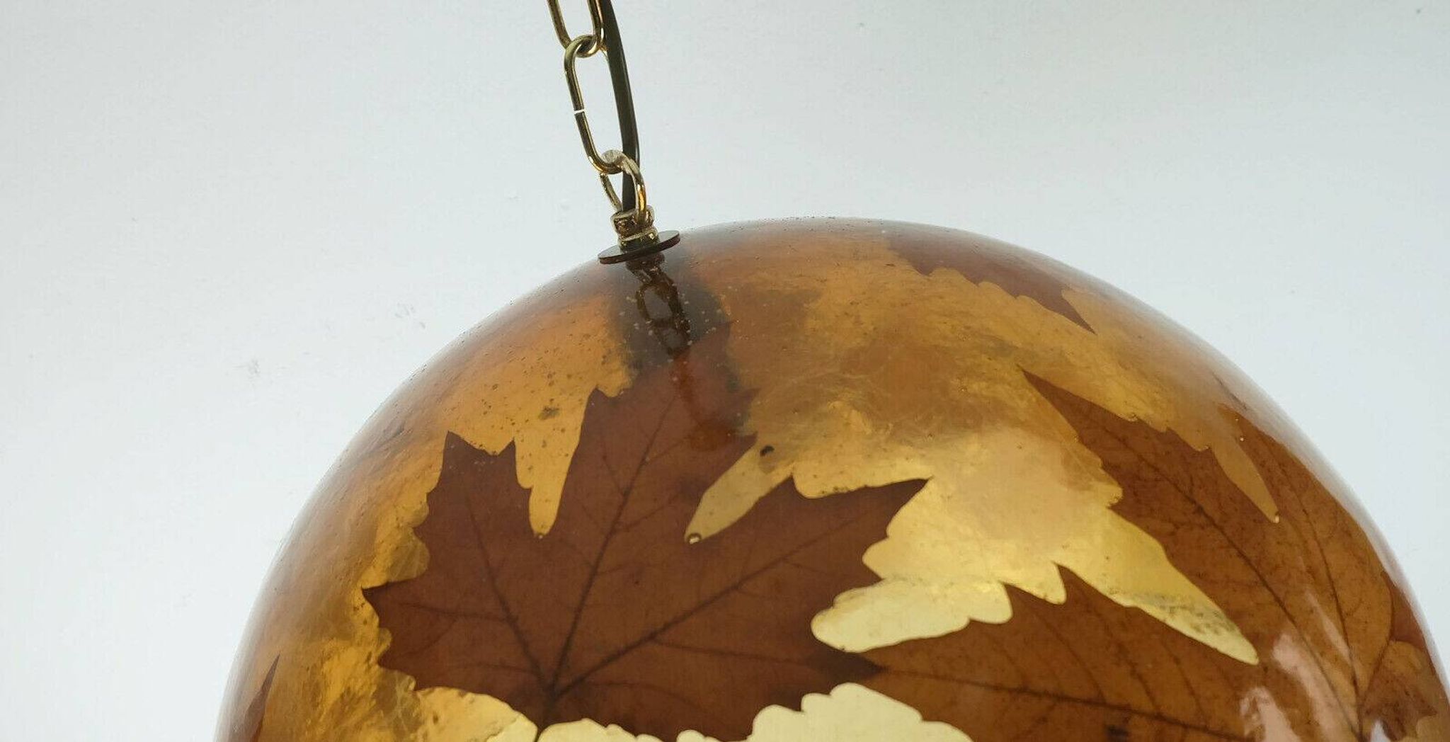 rare vintage PENDANT LAMP resin with maple leaves 1970s hanging lamp