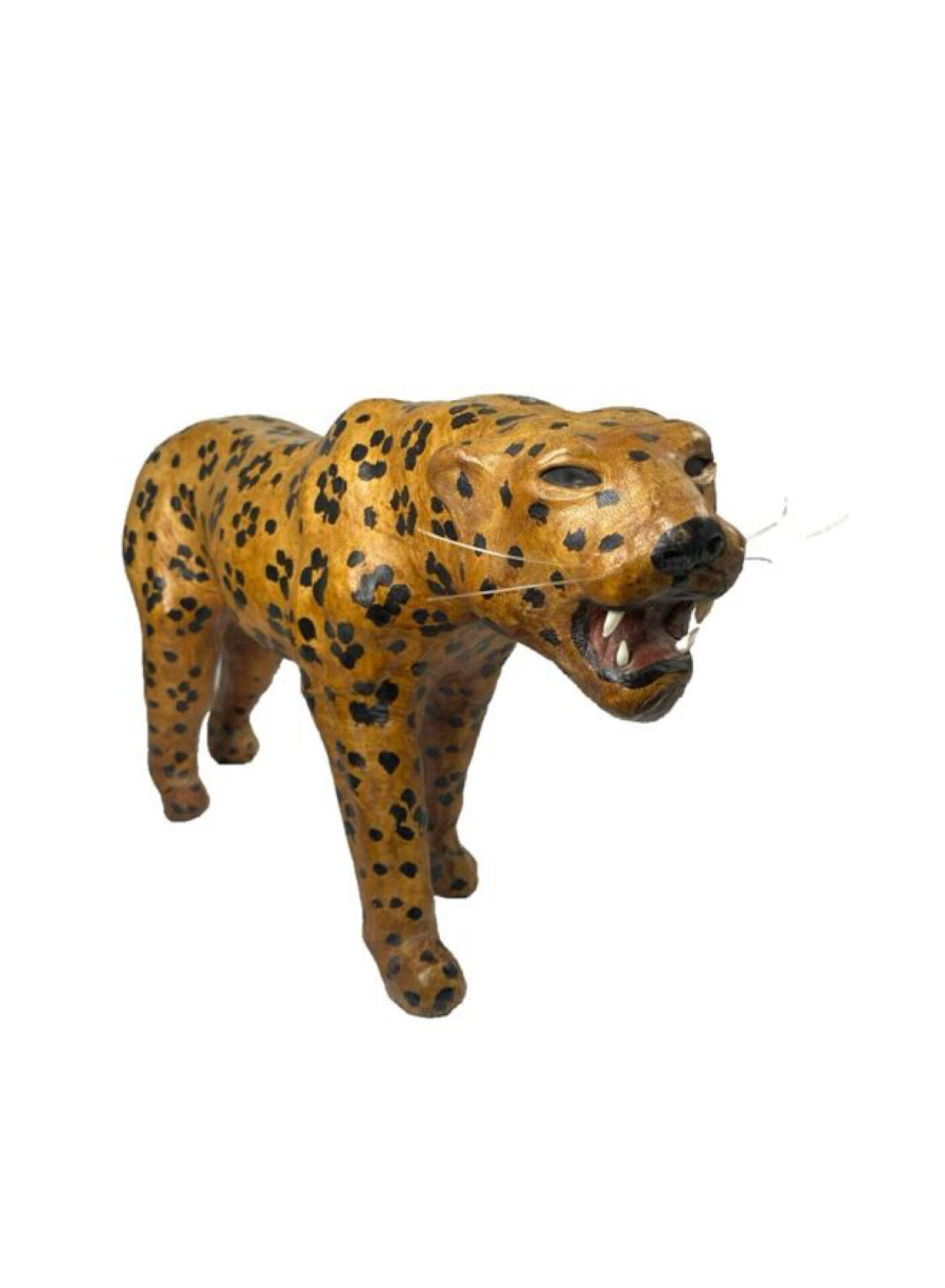 Vintage 60s/70s Leopard Sculpture in Genuine Leather Retro Piece