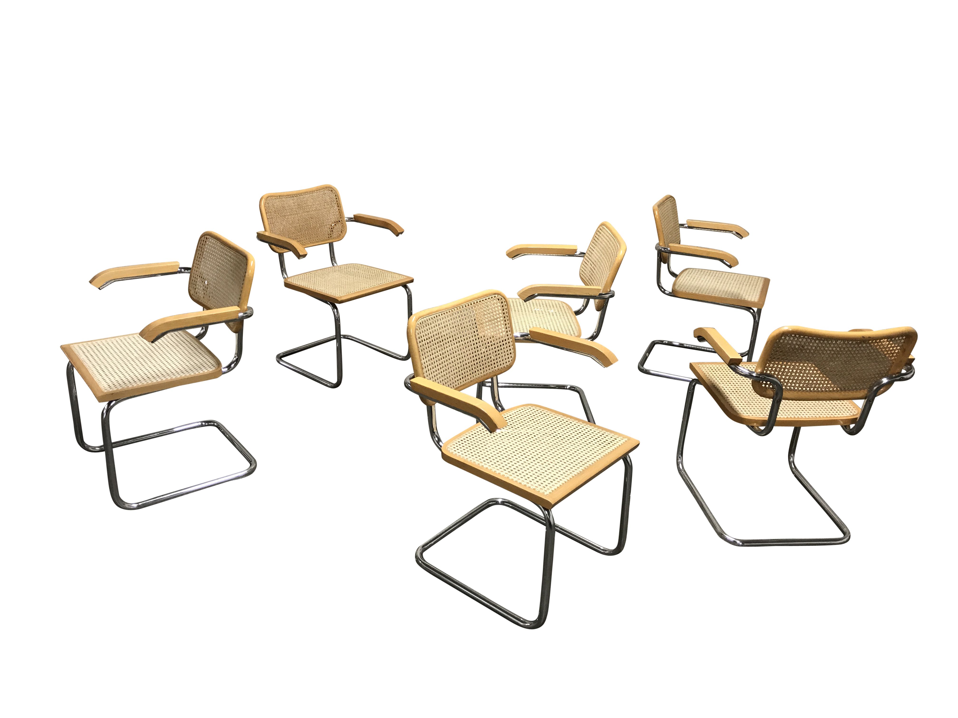 Vintage Marcel Breuer Cesca chairs, made in italy, 1970s  (set of 6)