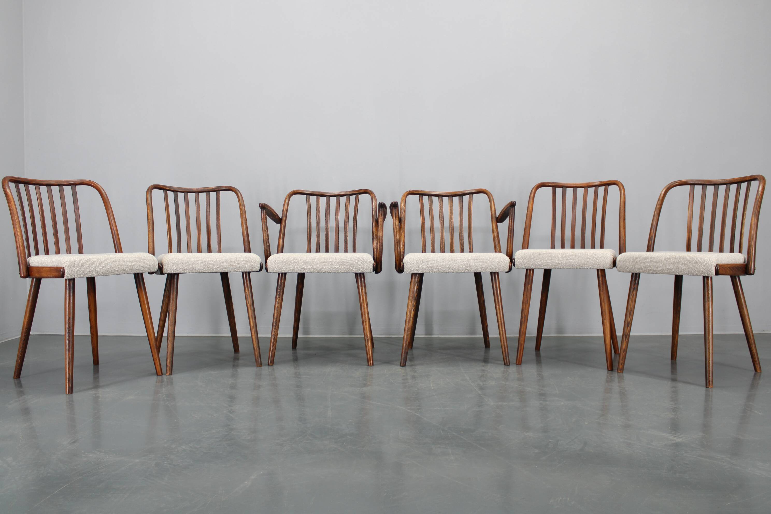1960s Antonin Suman Set of Six Beech Dining Chairs, Restored