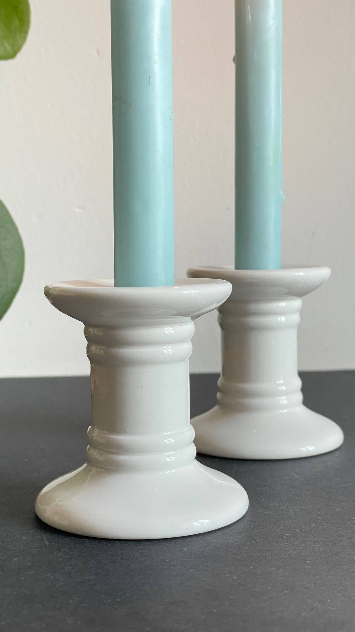 Pair of White Ceramic Candlesticks