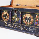 Antique Folk Art Hand Painted Wooden Box Bride late 19th century