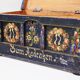 Coffret en bois peint à la main, art populaire antique, mariée, fin du 19e siècle