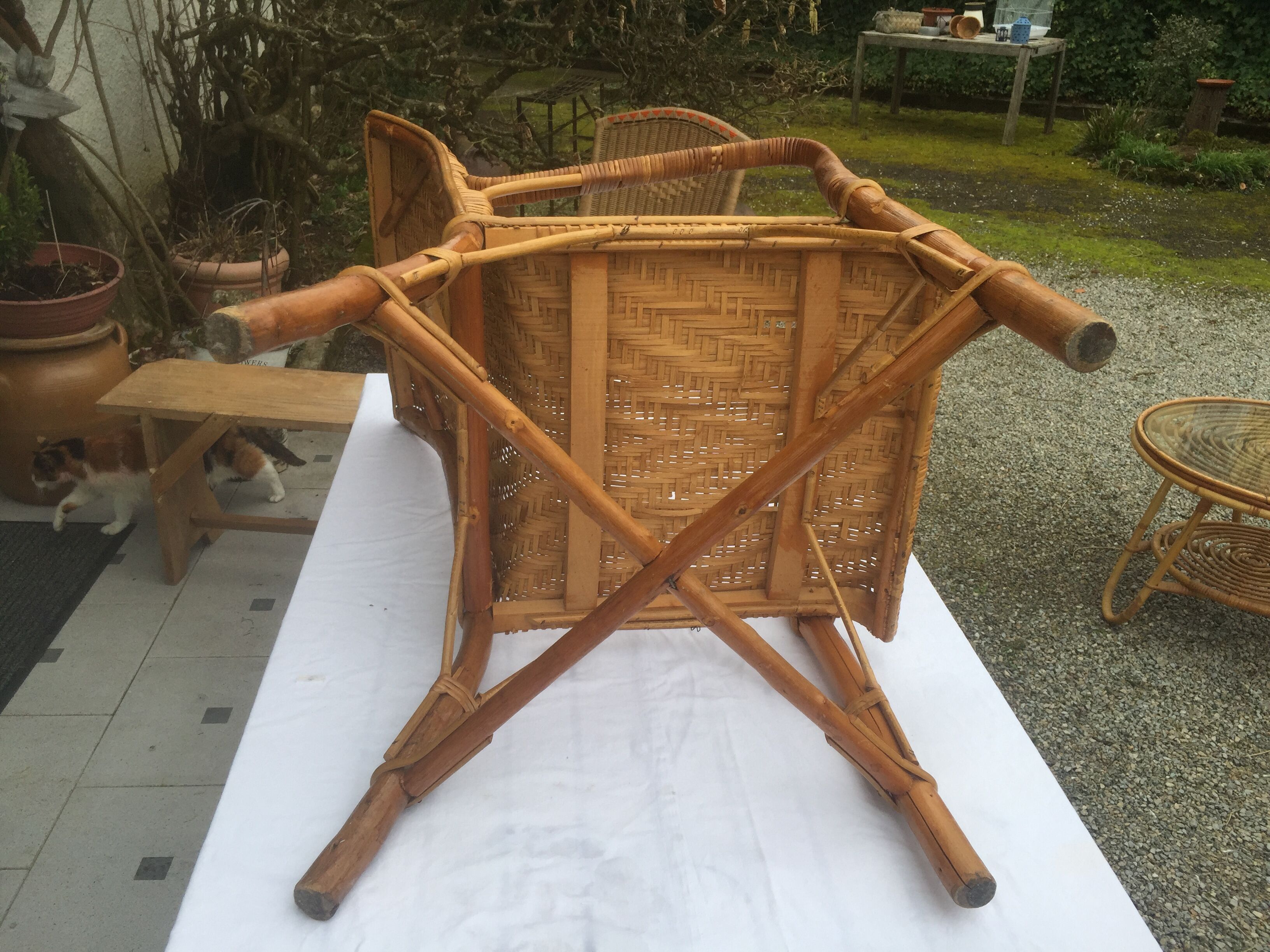 Armchair high back vintage rattan