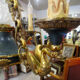 Empire style chandelier gilded bronze and green painted sheet metal