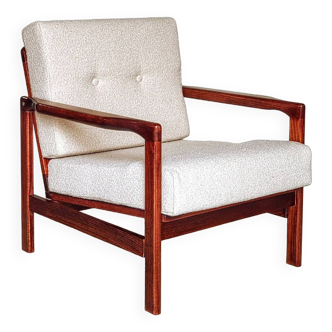 Fauteuil scandinave milieu du siècle chaise design moderne bouclé beige chaise de salon 1965 fauteuil en bois vintage original