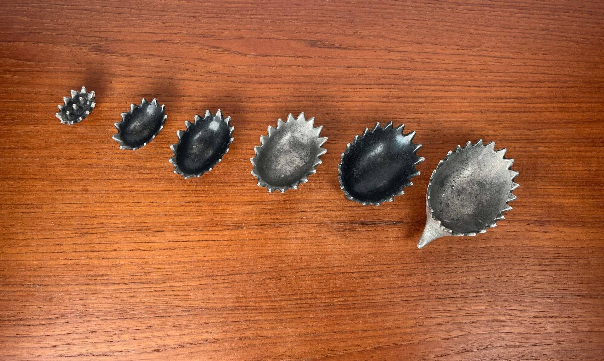 Stackable metal ashtray hedgehog mid-century USSR, 1960s, set of 6