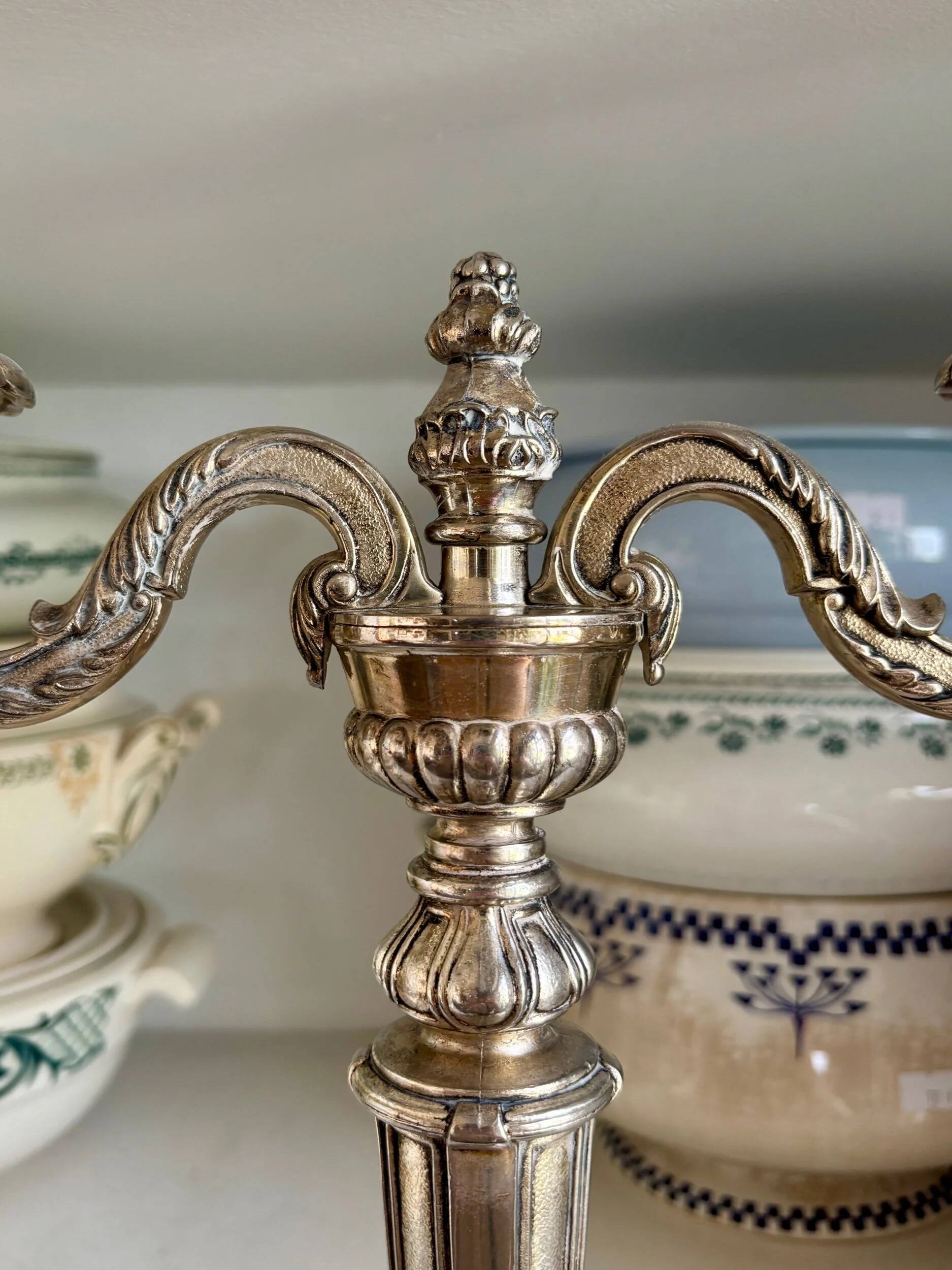 Two-light chandelier in silver metal